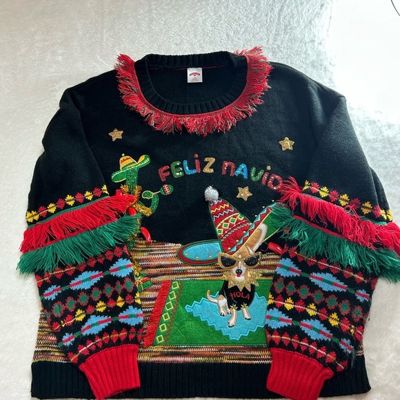 Holiday Time Black Festive Sweater with Red and Green Accents Size M (8-10) - Picture 3 of 8